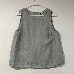 J.Crew Black White Striped Sleeveless Linen Blend Tank Top Size M